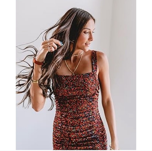 Leith Red and Orange Bodycon Mini Dress - Picture 1 of 5